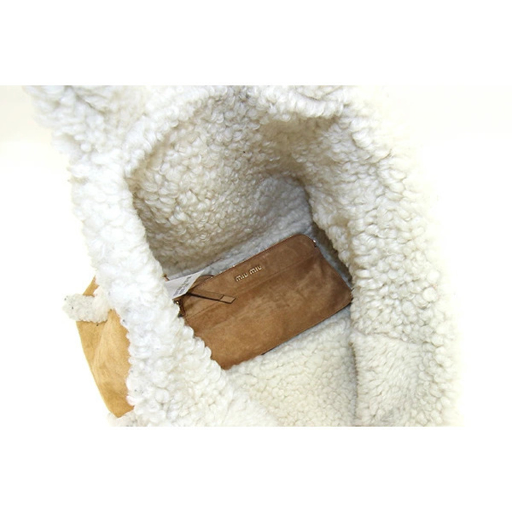 Miu MIu handbag Brown Ivory White Sheepskin Tote Bag Clutch MIUMIU - Picture 3 of 10